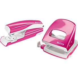 LEITZ® Bürolocher + Tischheftgerät Wow SET, metallic-pink