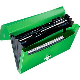 Leitz® Dokumentenmappe Recycle, A4, bis 250 Blatt, 5 Fächer & Ablagefach, blickdicht, 100 % recycelbar, Blauer Engel, Kunststoff, grün
