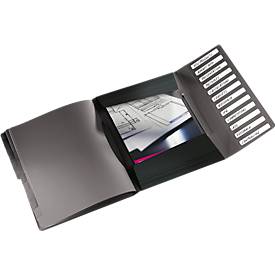 LEITZ® Dokumentenmappe Solid, DIN A4, 3 Schutzkappen, 12 Fächer, PP,schwarz