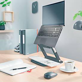 Leitz Ergo Laptopständer 6424-00-89, für 1 Laptop/Macbook 13-15", ergonomisch, zusammenklappbar, höhen- und winkelverstellbar, PCR, dunkelgrau
