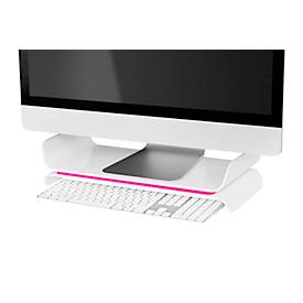 Leitz® Ergo WOW Monitorständer, ergonomisch, für Monitore bis 27 ″, 2-stufig höhenverstellbar mit Stauraum für Tastatur,