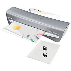 Leitz iLAM Home Office A4 – 2 Min Warm‑up, 45 s/A4, 75–125 µm, SMART‑LED, Anti‑Stau, Auto‑Off 15 min, Starterset 5×A4