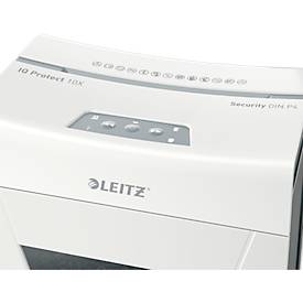 Leitz IQ 10X Protect Premium Aktenvernichter P4, Partikelschnitt 4 x 40 mm, 18 l, 10 Blatt Schnittleistung, Anti-Papierstau-Technologie, weiß