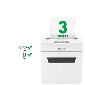 Leitz IQ 3M Protect Premium Aktenvernichter P5, Mikroschnitt 2 x 15 mm, 10 l, 3 Blatt Schnittleistung, Anti-Papierstau-Technologie, weiß