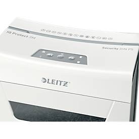 Leitz IQ 3M Protect Premium Aktenvernichter P5, Mikroschnitt 2 x 15 mm, 10 l, 3 Blatt Schnittleistung, Anti-Papierstau-Technologie, weiß