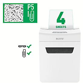 Leitz IQ 4M Protect Premium Aktenvernichter P5, Mikroschnitt 2 x 15 mm, 14 l, 4 Blatt Schnittleistung, Anti-Papierstau-Technologie, weiß
