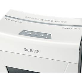 Leitz IQ 6M Protect Premium Aktenvernichter P5, Mikroschnitt 2 x 15 mm, 18 l, 6 Blatt Schnittleistung, Anti-Papierstau-Technologie, weiß