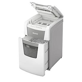 Leitz IQ Autofeed Office 150 Aktenvernichter P5, Vollautomatik, Mikroschnitt 2 x 15 mm, 44 l, 150 Blatt Schnittleistung, weiß