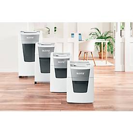 Leitz IQ Autofeed Office 150 Aktenvernichter P5, Vollautomatik, Mikroschnitt 2 x 15 mm, 44 l, 150 Blatt Schnittleistung, weiß