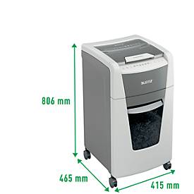 Leitz IQ Autofeed Office 300 Aktenvernichter P5, Vollautomatik, Mikroschnitt 2 x 15 mm, 60 l, 300 Blatt Schnittleistung, mit Rollen, weiß