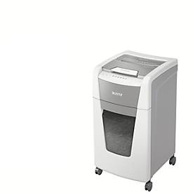 Leitz IQ Autofeed Office 300 Aktenvernichter P5, Vollautomatik, Mikroschnitt 2 x 15 mm, 60 l, 300 Blatt Schnittleistung, mit Rollen, weiß
