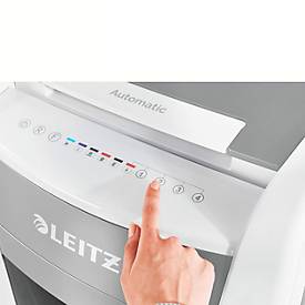 Leitz IQ Autofeed Office Pro 600 Aktenvernichter P4, Vollautomatik, Partikelschnitt 4 x 36 mm, 110 l, 600 Blatt Schnittleistung, mit Rollen, weiß