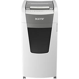 Leitz IQ Autofeed Office Pro 600 Aktenvernichter P5, Vollautomatik, Mikroschnitt 2 x 15 mm, 110 l, 600 Blatt Schnittleistung, mit Rollen, weiß