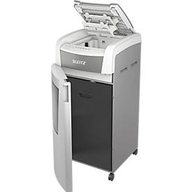 Leitz IQ Autofeed Office Pro 600 Aktenvernichter P5, Vollautomatik, Mikroschnitt 2 x 15 mm, 110 l, 600 Blatt Schnittleistung, mit Rollen, weiß