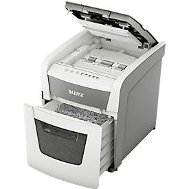 Leitz IQ Autofeed Small Office 50 Aktenvernichter P4, Vollautomatik, Partikelschnitt 4 x 30 mm, 20 l, 50 Blatt Schnittleistung, weiß