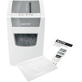 Leitz IQ Home Office Slim paper shredder P4, particle cut 4 x 28 mm, 23 l, 10 sheet cutting capacity, anti-paper jam technology, white