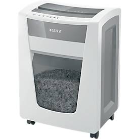 Leitz IQ Office Pro Aktenvernichter P5, Mikroschnitt 2 x 15 mm, 30 l, 15 Blatt Schnittleistung, Anti-Papierstau-Technologie, mit Rollen, weiß