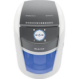 Leitz IQ OptiMax Office Aktenvernichter, Mikropartikelschnitt 2 x 15 mm, P-5, 35 l, 10 Blatt Schnittleistung, Rotationstechnologie, mit Rollen, weiß