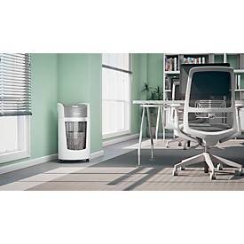 Leitz IQ OptiMax Office Aktenvernichter, Mikropartikelschnitt 2 x 15 mm, P-5, 35 l, 10 Blatt Schnittleistung, Rotationstechnologie, mit Rollen, weiß