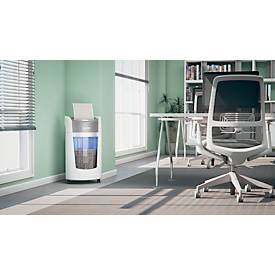 Leitz IQ OptiMax Office Aktenvernichter, Mikropartikelschnitt 2 x 15 mm, P-5, 35 l, 10 Blatt Schnittleistung, Rotationstechnologie, mit Rollen, weiß