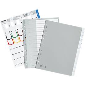 LEITZ Kunstoffregister mit Fenstertaben, DIN A4, 12 Blatt, Nr. 1274