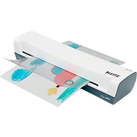 Leitz Laminiergerät iLAM Home A3 EU, bis A3, für Folien mit Stärke 75-125 µm, 300 mm/min, inkl. Folien-Starterkit, weiß-grau