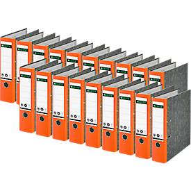 LEITZ® Ordner 1080, DIN A4, Rückenbreite 80 mm, Griffloch, geklebtes Rückenschild, Hartpappe, 20 Stück, orange