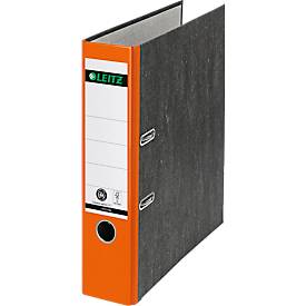LEITZ® Ordner 1080, DIN A4, Rückenbreite 80 mm, Griffloch, geklebtes Rückenschild, Hartpappe, 20 Stück, orange