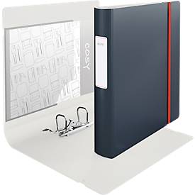 Leitz® Ordner 180° Active Cosy, A4, Rückenbreite 65 mm, 180°-Hebelmechanik, geklebtes Rückenschild & Gummiband, grau