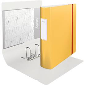 Leitz® Ordner 180° Active Cosy, A4, Rückenbreite 82 mm, 180°-Hebelmechanik, geklebtes Rückenschild & Gummiband, gelb