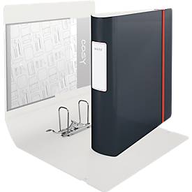Leitz® Ordner 180° Active Cosy, A4, Rückenbreite 82 mm, 180°-Hebelmechanik, geklebtes Rückenschild & Gummiband, grau