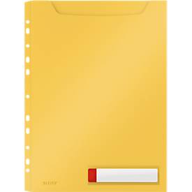 Leitz® Prospekthülle Cosy Privacy Maxi, blickdicht, A4, bis 150 Blatt, Lochrand einklappbar, Schreibschild, 3 Stück, gel