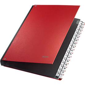 LEITZ® Pultordner, für DIN A4, numerisch, 31 Fächer, Graupappe, rot