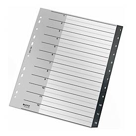 Leitz® Registermappe Recycle, A4, beschreibbar, Universalllochung, zu 100 % recycelbar, Kunststoff, schwarz, Taben 1-12