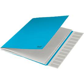 Leitz® Sammelmappe Recycle, A4, 12 Fächer mit Blanko-Taben, Inhaltsverzeichnis, Gummibandverschluss, 100 % recycelbar, Karton, blau