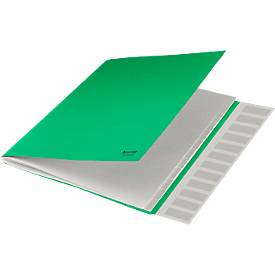Leitz® Sammelmappe Recycle, A4, 12 Fächer mit Blanko-Taben, Inhaltsverzeichnis, Gummibandverschluss, 100 % recycelbar, Karton, grün