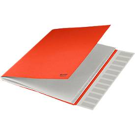 Leitz® Sammelmappe Recycle, A4, 12 Fächer mit Blanko-Taben, Inhaltsverzeichnis, Gummibandverschluss, 100 % recycelbar, Karton, rot
