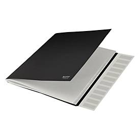 Leitz® Sammelmappe Recycle, A4, 12 Fächer mit Blanko-Taben, Inhaltsverzeichnis, Gummibandverschluss, 100 % recycelbar, Karton, schwarz