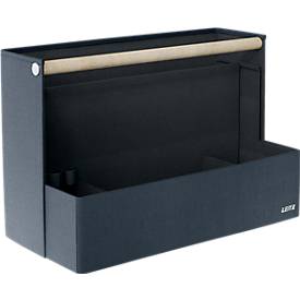 Leitz Schreibtisch-Organizer, 4 Fächer + 3 Stifteschlaufen, bis 8 kg, B 380 x T 190 H 260 mm, Holzgriff, Recycling-Stoff, dunkelgrau