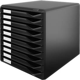 LEITZ® Schubladenbox, 10 Schübe, DIN A4, Polystyrol, schwarz/schwarz