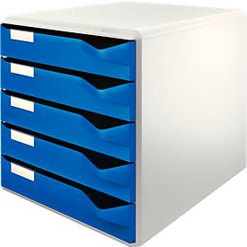 LEITZ® Schubladenbox, 5 Schübe, DIN A4, Polystyrol, lichtgrau/blau
