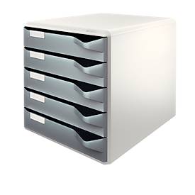 LEITZ® Schubladenbox, 5 Schübe, DIN A4, Polystyrol, lichtgrau/grau