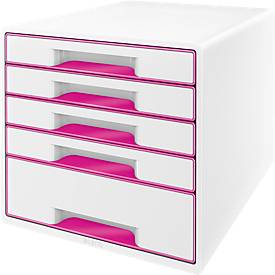 LEITZ® Schubladenbox WOW CUBE 5214, 5 Schübe, DIN A4, Polystyrol, pink
