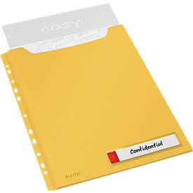 Leitz® Sichthülle Cosy Privacy Maxi, blickdicht, A4, bis 150 Blatt, Lochrand einklappbar, Schreibschild, 3 Stück, gelb