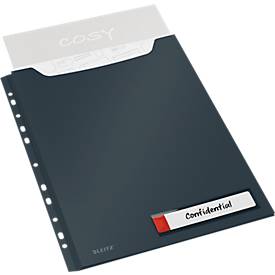Leitz® Sichthülle Cosy Privacy Maxi, blickdicht, A4, bis 150 Blatt, Lochrand einklappbar, Schreibschild, 3 Stück, grau