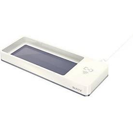 Leitz Stifteschale WOW Duo Colour, Qi-Induktionsladegerät, Polystyrol, B 26,6 x H 2,8 x T 10,1 cm, grau/weiß