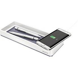 Leitz Stifteschale WOW Duo Colour, Qi-Induktionsladegerät, Polystyrol, B 26,6 x H 2,8 x T 10,1 cm, grau/weiß