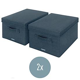 Leitz Stoff-Aufbewahrungsbox mit Deckel, mittel, faltbar, 2er-Pack, 285 x 380 x 203 mm, samtgrau