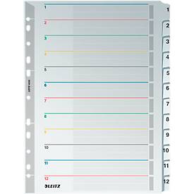LEITZ® Wiederbeschreibbare Kartonregister, Zahlen 1-12, mit Lochung