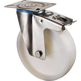 Lenkrolle mit Feststeller, mit Polyamid-Räder und Edelstahlgabeln